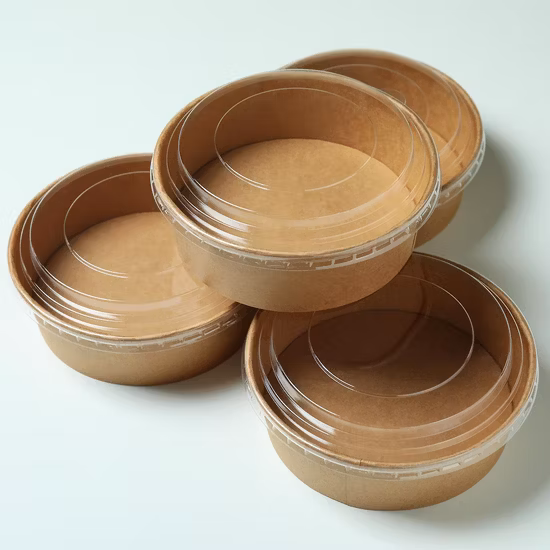 Disposable Take Away Kraft Paper Salad Bowl with Pet Lid Kraft Paper Bowl