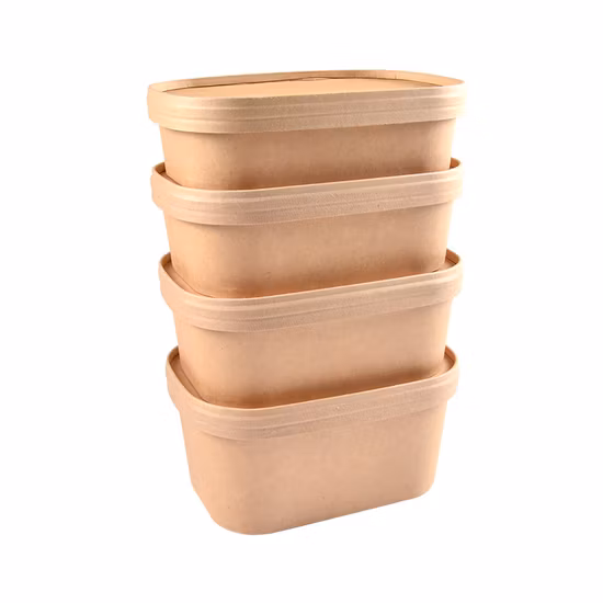 500ml 750ml 1000ml Rectangle Disposable Lunch Box Kraft Paper Bowl