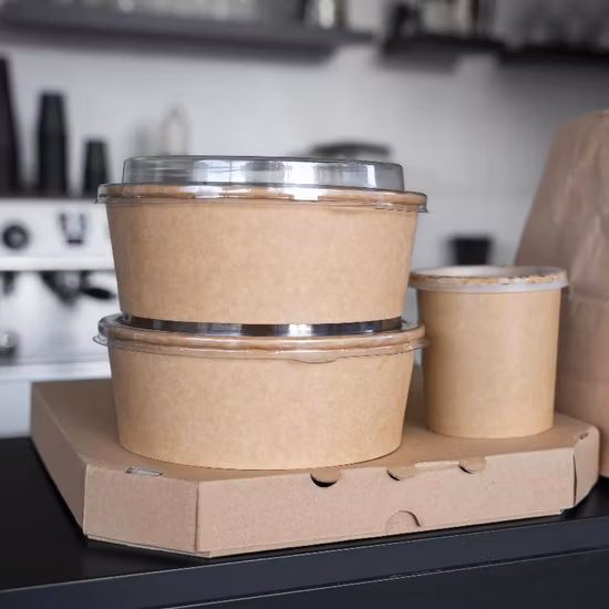 Disposable Take Away Kraft Paper Salad Bowl with Pet Lid Kraft Paper Bowl