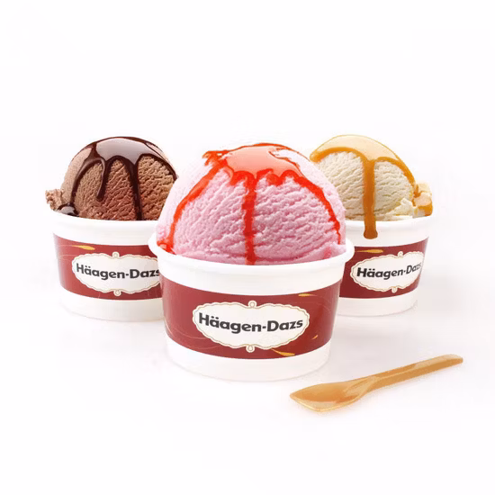 Eco Friendly Biodegrada PE Coating Disposable Frozen Yogurt Paper Ice Cream Cup Bowl with Plastic Paper Lid Free Sample
