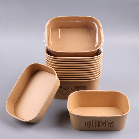 500ml 750ml 1000ml Rectangle Disposable Lunch Box Kraft Paper Bowl