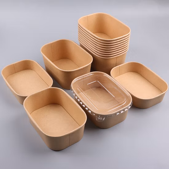 500ml 750ml 1000ml Rectangle Disposable Lunch Box Kraft Paper Bowl