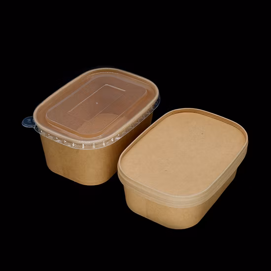 500ml 750ml 1000ml Rectangle Disposable Lunch Box Kraft Paper Bowl