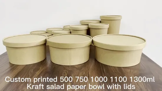 Disposable Take Away Kraft Paper Salad Bowl with Pet Lid Kraft Paper Bowl