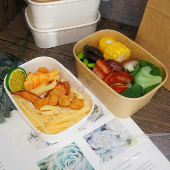 Ciotola di carta per insalata biodegradabile per scatole per alimenti rotonde/rettangolari/quadrate con tariffa FDA/UE